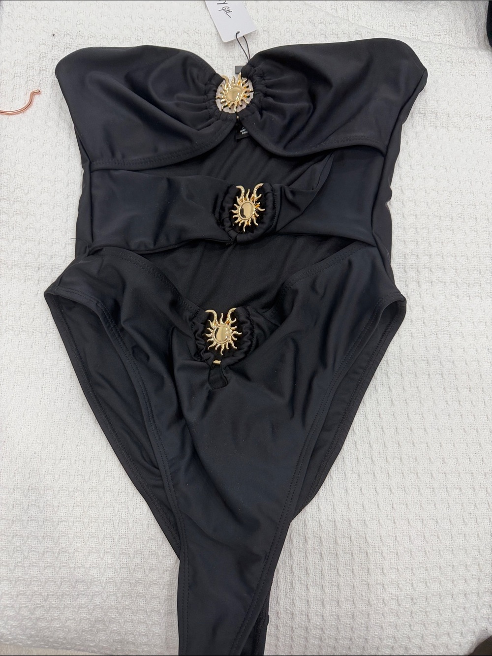 Nasty Gal Black One-Piece Swimsuit with Gold Sun Accents
